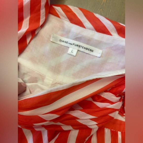 Diane Von Furstenberg Silk Blend Made In Italy Red and White Striped Dress Large - Picture 9 of 10
